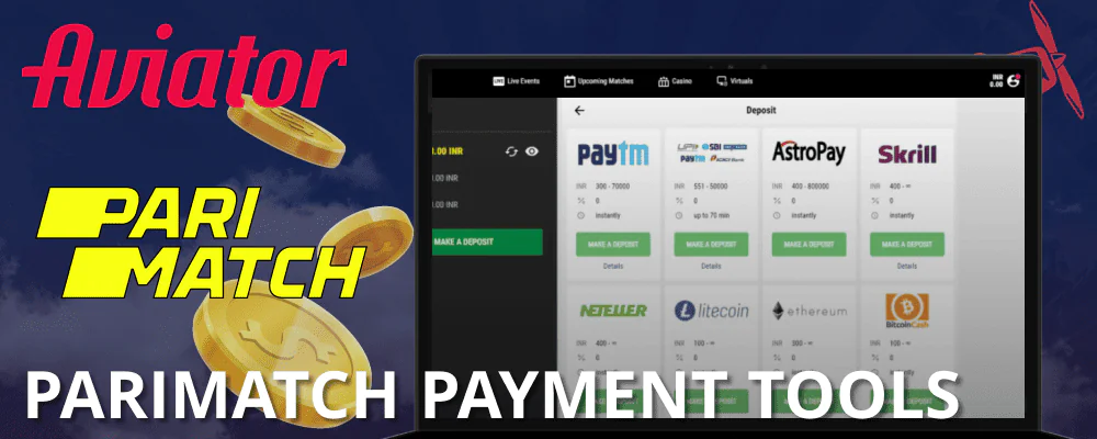 Payment tools at Parimatch online casino for Aviator